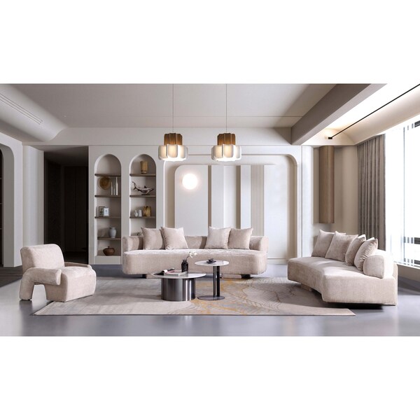 Manhattan Comfort 3-Piece Verandah 90.6 in. Sofa, 112 in. XL Sofa, and Accent Chair in Beige 3-SFLSAC17-BE - main